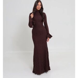 AMELIA FLORAL LACE DRESS BROWN